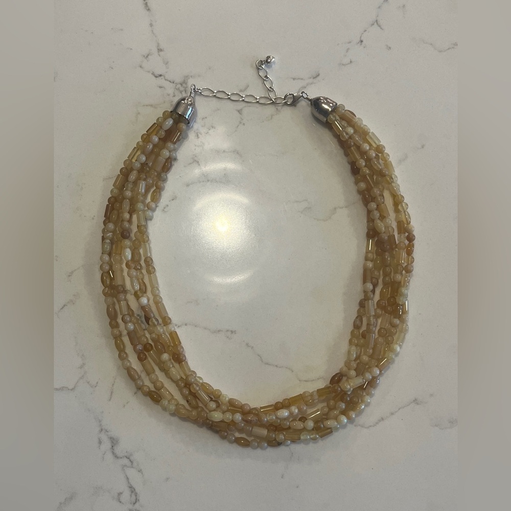 Vintage Sterling Jay King Yellow Opal 6 Multi Strand Necklace. Beautiful!